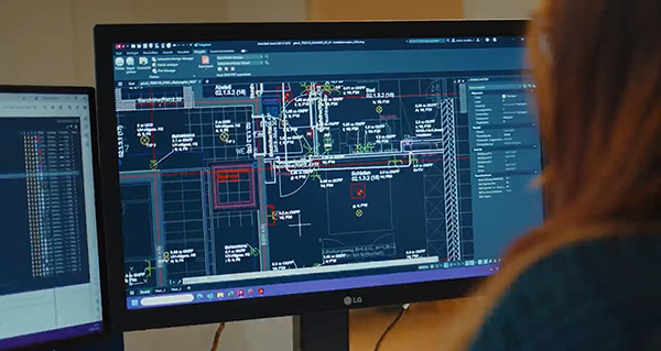 CAD-Plannung auf einem PC Monitor im Büro von Gtech